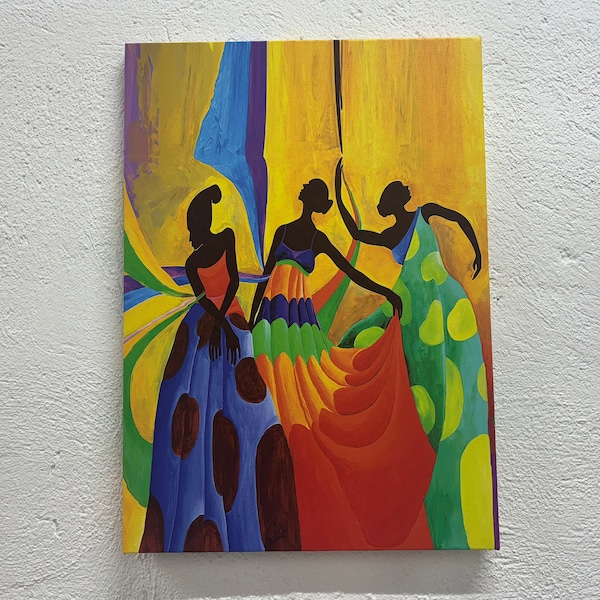 African Women Dancers, Colorful Wall Decor, Canvas Wall Art, Tempered Glass Wall Art, Abstract Wall Decor, Home Decor, Framed Canvas, Poster