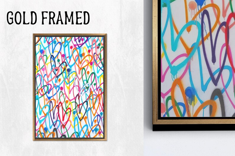 Gifts, Modern Canvas Print, Colorful Hearts Wall Decor, Graffiti Glass