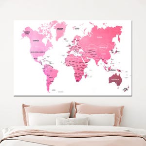Rosa Weltkarte Glasdruck, Büro Wandtisch, moderne Kunst, Karte Wand Kunst Dekor, Mädchenzimmer Glasdruck, große Dekorkunst,