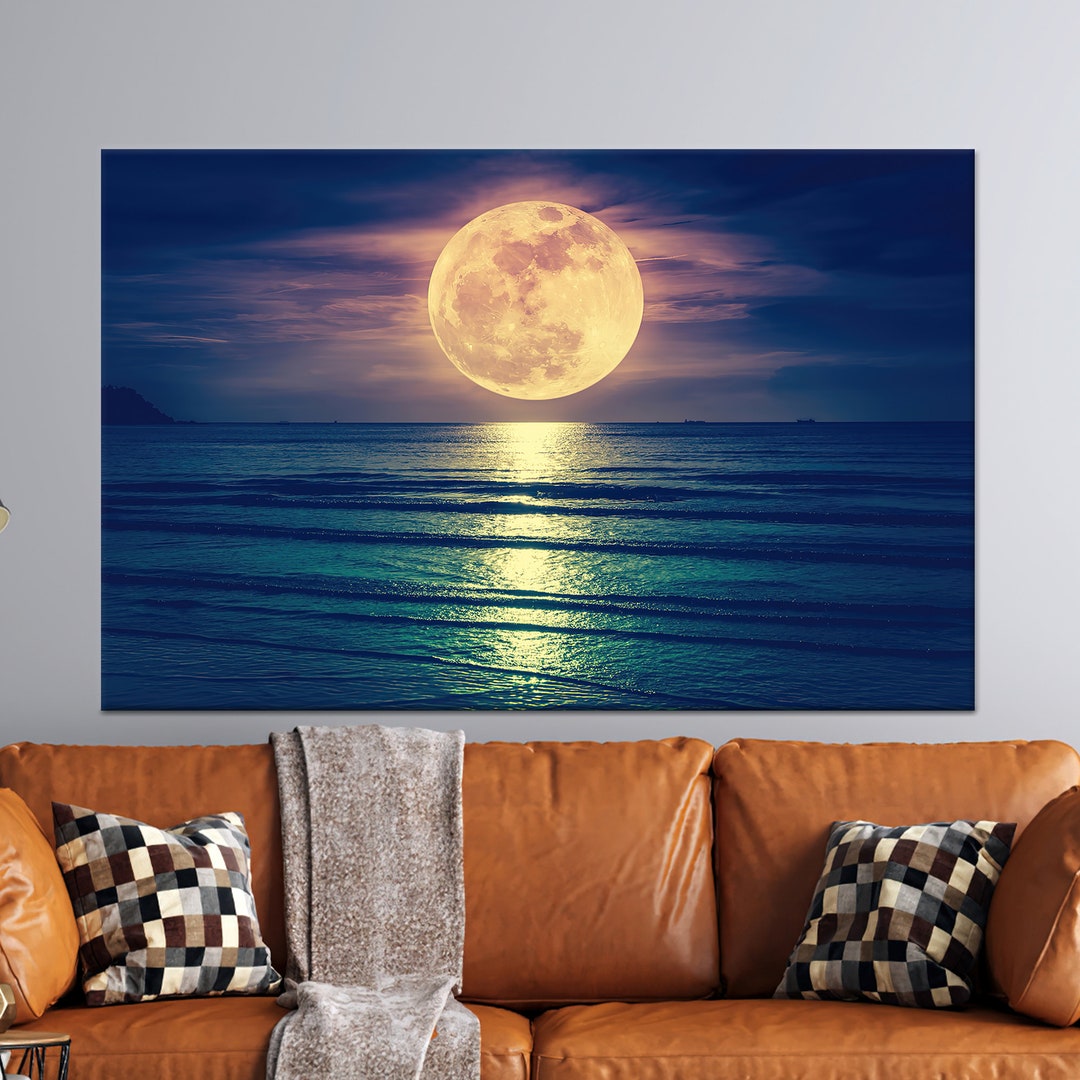 Full Moon Seascape Canvas Print: Contemporary Coastal Art Decor - Etsy