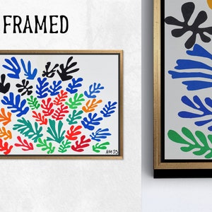May include: A framed print of a colorful abstract painting featuring a variety of shapes and colors, including red, orange, yellow, green, blue, and black. The painting is titled "HM 53" and is framed in gold.
