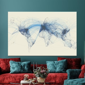 Decoración de pared con arte de vidrio de vuelo de tráfico aéreo, arte de vidrio con mapa de aviación, mapa para colgar en la pared, arte de mapa mundial de rutas de vuelo, arte de decoración grande,