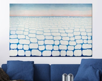 Surreal Poster, Above the Clouds Glass Wall Art, Reproduction Art Canvas, Georgia O&#39;Keeffe Glass Art, Home Decor Art,