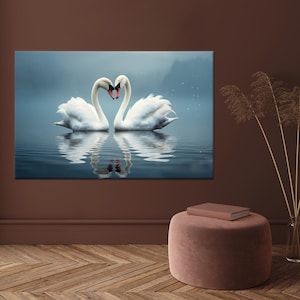 Swans In Love Canvas Decor, Living Room Decor Art, Canvas Wall Art, Swan Glass Wall, Animal Painted Glass, Love Printed, Glass Art Gift,