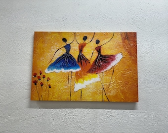 Ballerina Painting Print: African Woman Art, Yellow Tempered Glass Wall Decor
