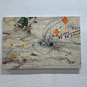 Julie Mehretu, Colorful Wall Art, Minimal Wall Art, Boho Wall Decor, Canvas Wall art, Framed Canvas, Tempered Glass Art, Modern Wall Decor,