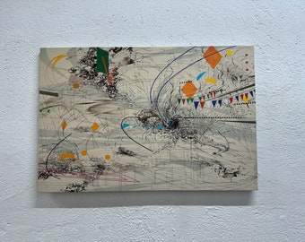 Julie Mehretu Abstrakte Leinwand Kunst: Modernes Wanddekor aus gehärtetem Glas
