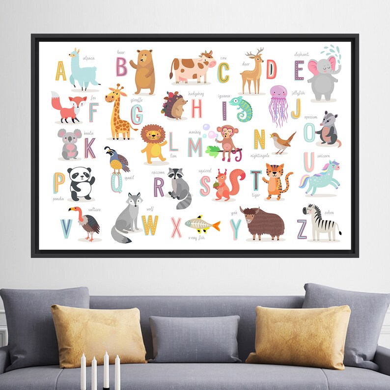 Kids Alphabet Canvas: Jungle Animals, Educational Wall Art - Etsy