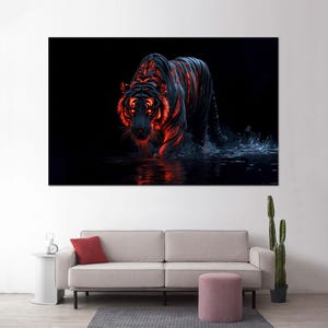 Surreal Tiger Art Decor, Mural Art, Animal Glass Art Wall Decor, Shining Tiger Wall Decor, Tiger Glass Wall Art, Glass Art Gift,
