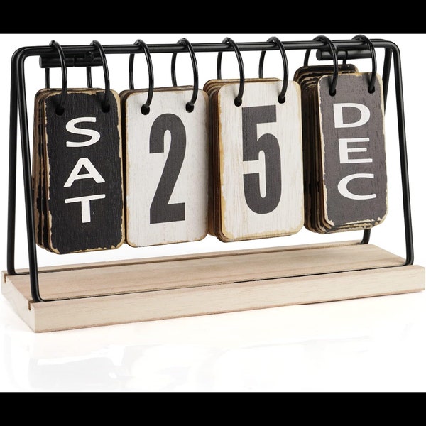 Vintage Wooden and Metal Perpetual Desk Calendar -  Home and Office Decor