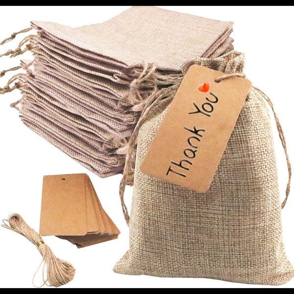 50 Pcs Burlap Gift Bags with Drawstring 5x7 Small Party Favor Gift Bags, Bulk Small Size for Birthday Bag