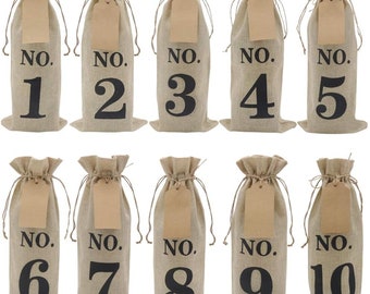 10 Burlap Wine Bags with Tags for Blind Wine Tasting