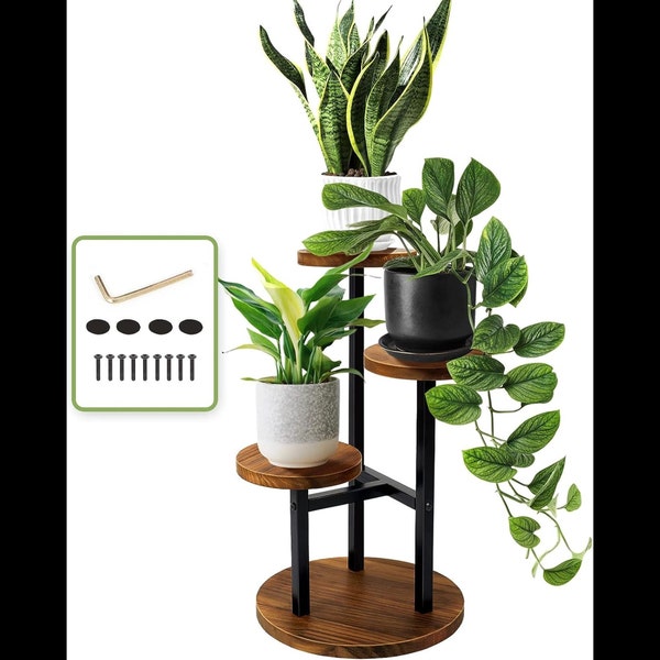 3 Tier Metal and Wood Plant Stand