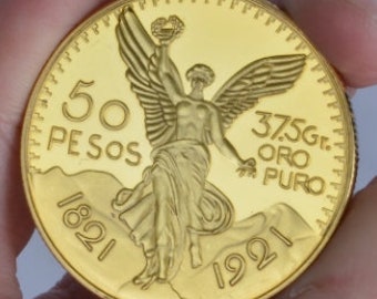 1821-1921 Gold 50 Pesos Hochwertige Vergoldete Münze