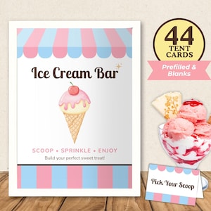 Ice Cream Bar Sign, Ice Cream Station, Ice Cream Party Table Sign, Ice Cream Birthday, Ice Cream Social, Sundae Bar Sign, Toppings Bar Cards