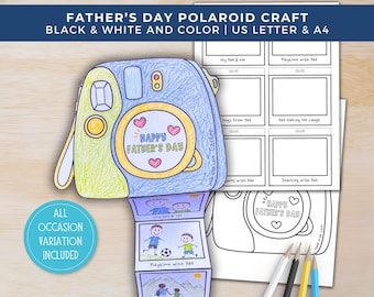 Father's Day Craft, Polaroid Camera Paper Craft, All About Dad, Father's Day Gift from Kids Craft Keepsake, Coloring Card Classroom Activity