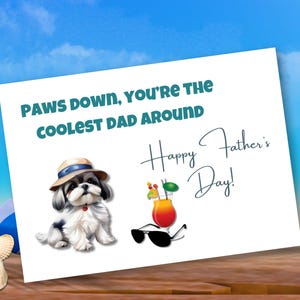 Biglietto di auguri per la festa del papà con Shih Tzu, biglietto per papà con cane da bambini, biglietto per papà peloso con il papà più cool di sempre, regalo per la festa del papà per gli amanti dei cani Shih Tzu.