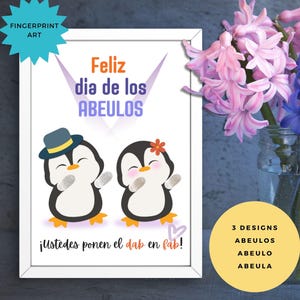 Handafdruk ambacht Spaanse grootoudersdag, peuter vingerafdruk kunstkaart, kleuterschool, kinderdagverblijf, cadeau voor Abeulo Abeula, pinguïn deppen