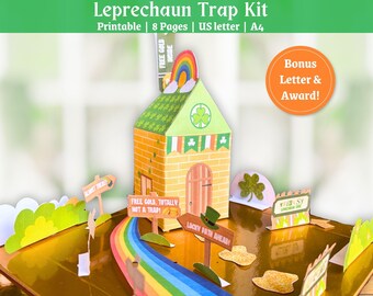 Leprechaun Trap Kit St Patricks Day Craft For Kids, Lucky Leprechaun Letter, DIY Catch A Leprechaun Craft, 3D Paper House Classroom Activity
