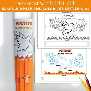 Holy Spirit Pentecost Windsock Craft, Pentecost Craft for Kids, Acts 2 Bible Coloring Page, Pentecost Activity, Catholic Sunday School Craft