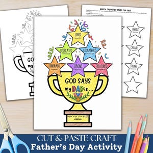God Says My Dad Is Fathers Day Christian Craft, Fathers Day Gift from Kids Craft, Bible Craft Coloring, Sunday School Lesson, Kids Church