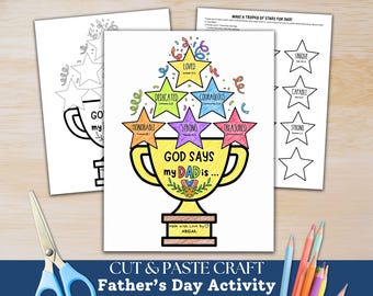 God Says My Dad Is Fathers Day Christian Craft, Fathers Day Gift from Kids Craft, Bible Craft Coloring, Sunday School Lesson, Kids Church