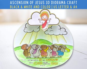 Jesus Ascension Craft 3D Printable Diorama, Ascension Coloring Page, Sunday School Craft, Bible Story Craft, Christian Kids Church Activity