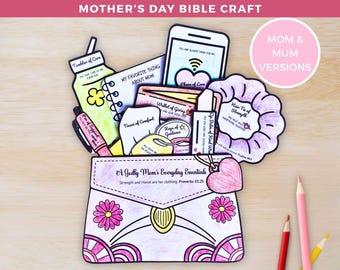 Mothers Day Sunday School Craft, Mothers Day Printable Christian Craft, Bible Verse Coloring Card, Church Lesson, Godly Mom Gift from Child