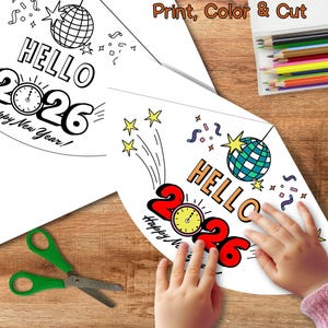 2026 New Year Party Hat, Make Your Own Hat Coloring Pages, New Years Eve Crafts for Kids, NYE Paper Hat Template, Printable Party Hat DIY image 3