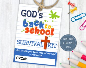 Gods Back to School Survival Kit Tags, First Day of School Student Survival Kit, Sunday School Gift Tag, Christian Survival Kit voor leraren