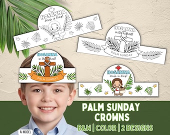 Palm Sunday Craft Paper Crown Template, Palm Sunday Activity, Jesus is King Sunday School Craft, Holy Week Kids Bible Craft, Easter Coloring