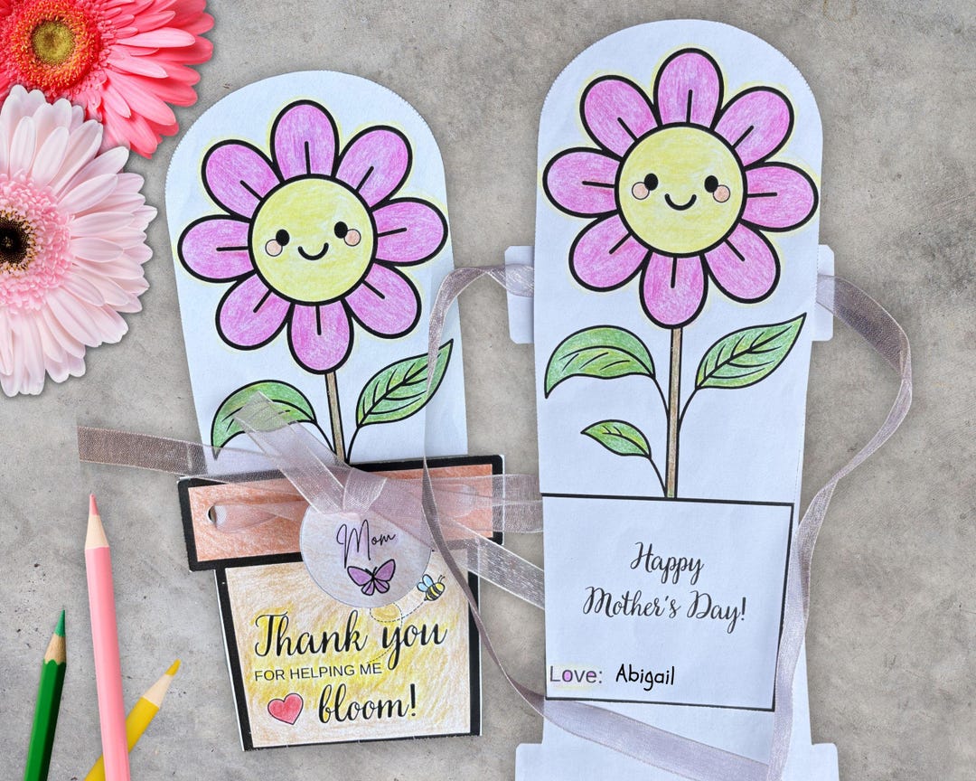 Happy Mothers Day Card Coloring, Mothers Day Flower Craft, DIY Gift for ...