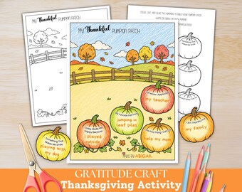 I am Thankful For Pumpkin Patch Thanksgiving Craft for Kids, Fall Gratitude Craft, Thankfulness Coloring Page, Classroom Gratitude Activity