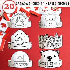 Corona di carta per la Festa del Canada, Cappello canadese "Gomiti in su", Bomboniere per la Festa del Canada, Accessori per foto dell'orgoglio canadese, Pagine da colorare per attività prescolari