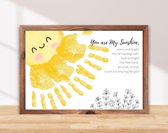 Poème empreinte de main « You Are My Sunshine », Fête des mères, empreinte de main pour tout-petit, cadeau sentimental pour maman, art de l&#39;empreinte de main de grand-mère, souvenir de la fête des mères