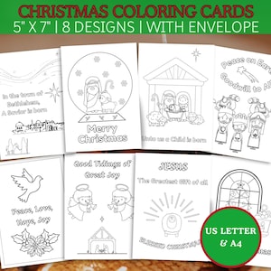 Christmas Coloring Cards, Nativity Coloring Cards, Homemade Kids Christmas Card, Sunday School Craft, Preschool Homeschool Coloring Activity