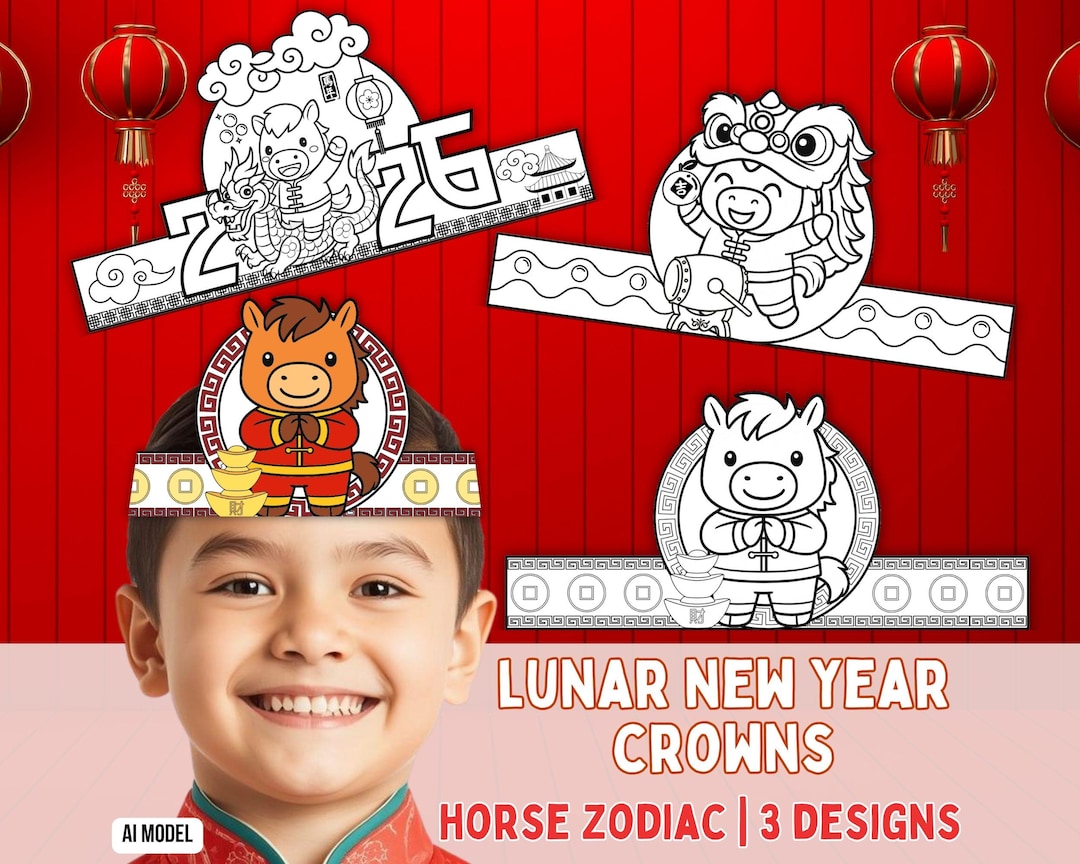 Lunar New Year 2026 Paper Crown Template, Year of the Horse Chinese New ...