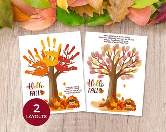 Fall Tree Fingerprint Art, Fall Handprint Craft, Fingerprint Tree Fall Crafts for Kids, Preschool, Toddler Daycare Activity, Autumn Poem