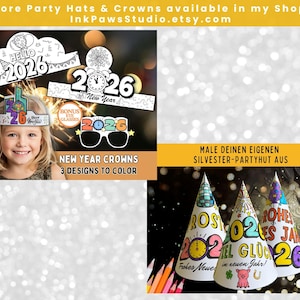 2026 New Year Party Hat, Make Your Own Hat Coloring Pages, New Years Eve Crafts for Kids, NYE Paper Hat Template, Printable Party Hat DIY image 9