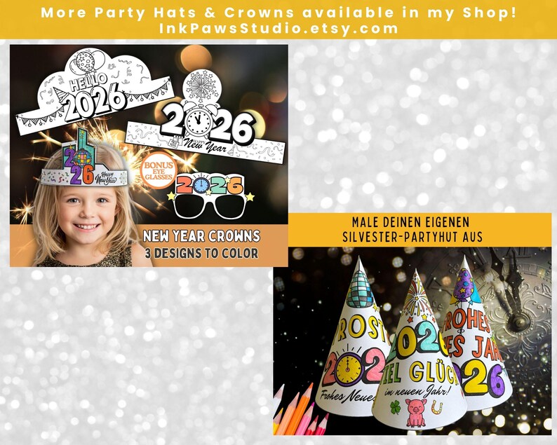 2026 New Year Party Hat, Make Your Own Hat Coloring Pages, New Years Eve Crafts for Kids, NYE Paper Hat Template, Printable Party Hat DIY image 9