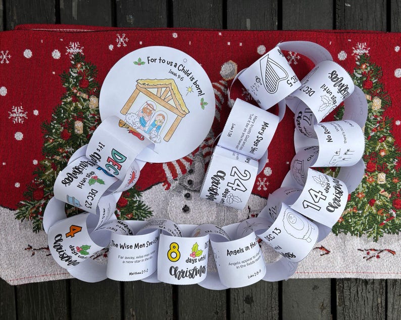Nativity Story Christmas Countdown Chain, Bible Verse Advent Calendar ...