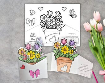 Carte à colorier fleurs fête des mères, Proverbes 31 carte fête des mères, travaux manuels bibliques à l&#39;école du dimanche, activité scolaire à domicile chrétienne en classe, cadeau DIY