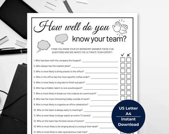 Team Building Games, Icebreaker Office Party Games, How Well Do You Know Your Team, Coworker Questions Trivia, Quiz Work Games