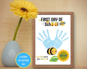 First Day of School Bee Handprint Craft for Toddler, Preschool Handprint, Teacher Resource Back to School DIY Kids Craft, Memory Keepsake