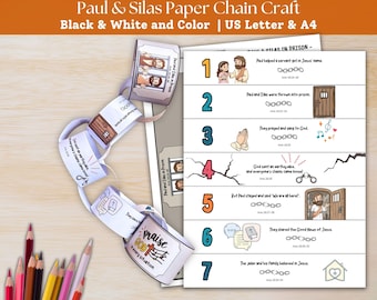 Paul and Silas Paper Chain Craft, Paul and Silas Craft, Acts 16 Sunday School Lesson, Bible Study for Kids Ministry Christian Homeschool VBS