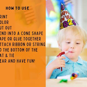 2026 New Year Party Hat, Make Your Own Hat Coloring Pages, New Years Eve Crafts for Kids, NYE Paper Hat Template, Printable Party Hat DIY image 4