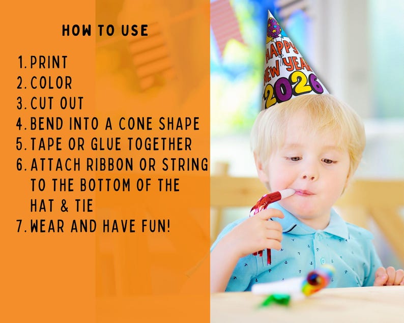 2026 New Year Party Hat, Make Your Own Hat Coloring Pages, New Years Eve Crafts for Kids, NYE Paper Hat Template, Printable Party Hat DIY image 4