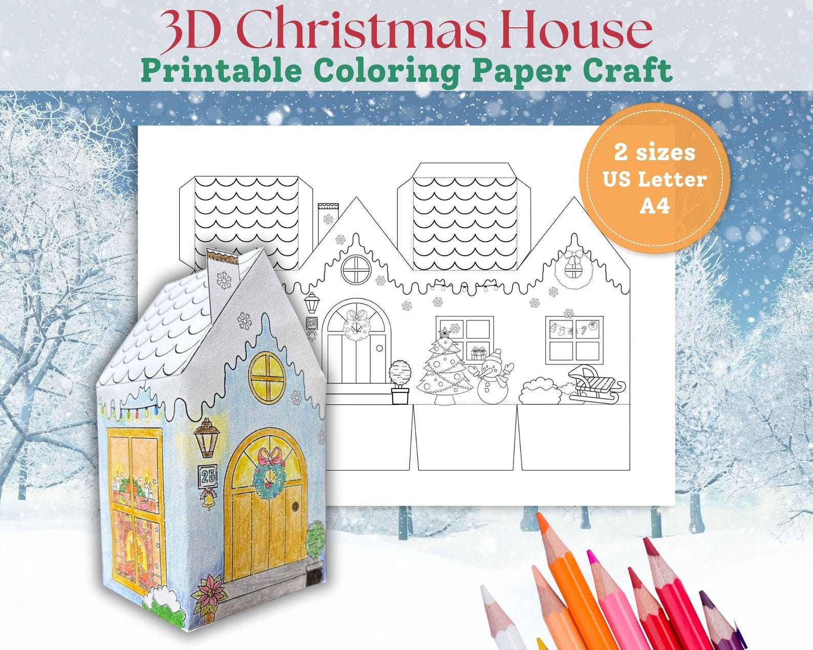 Christmas Paper House Template Christmas Coloring Craft for Kids
