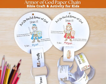 Full Armor of God Printable Paper Chain Craft, Armor of God VBS Curriculum, Sunday School Lesson,  Ephesians 6 10-18 Bible Study for Kids