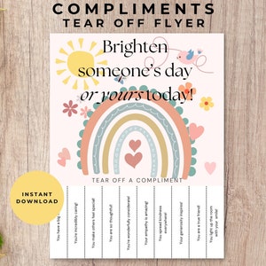 Dépliant détachable de compliment, actes de gentillesse aléatoires, affirmation positive, décoration de tableau d'affichage pour assistante sociale scolaire, conseiller, bureau.